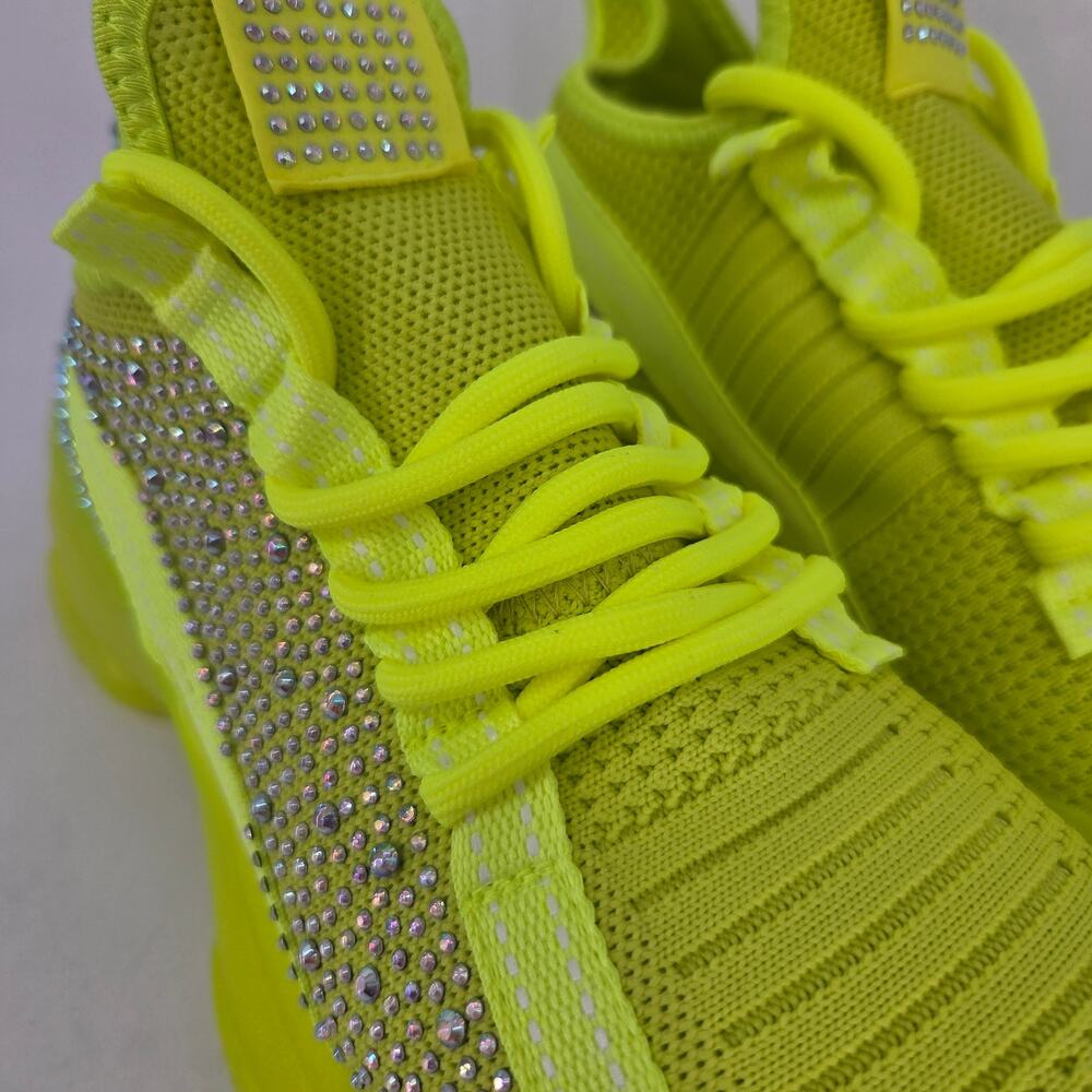 NEW AMS Chunky Jelly Sole Platform Rhinestone Sneaker Neon Yellow NEW Size 8.5 - Picture 3 of 10